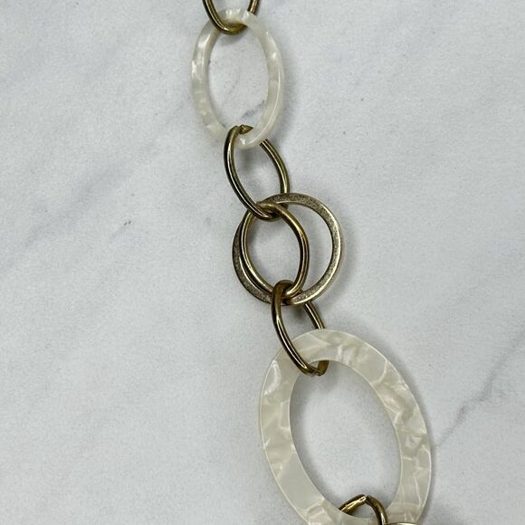 Gold Tone and White Long Chain Link Necklace - Picture 7 of 8